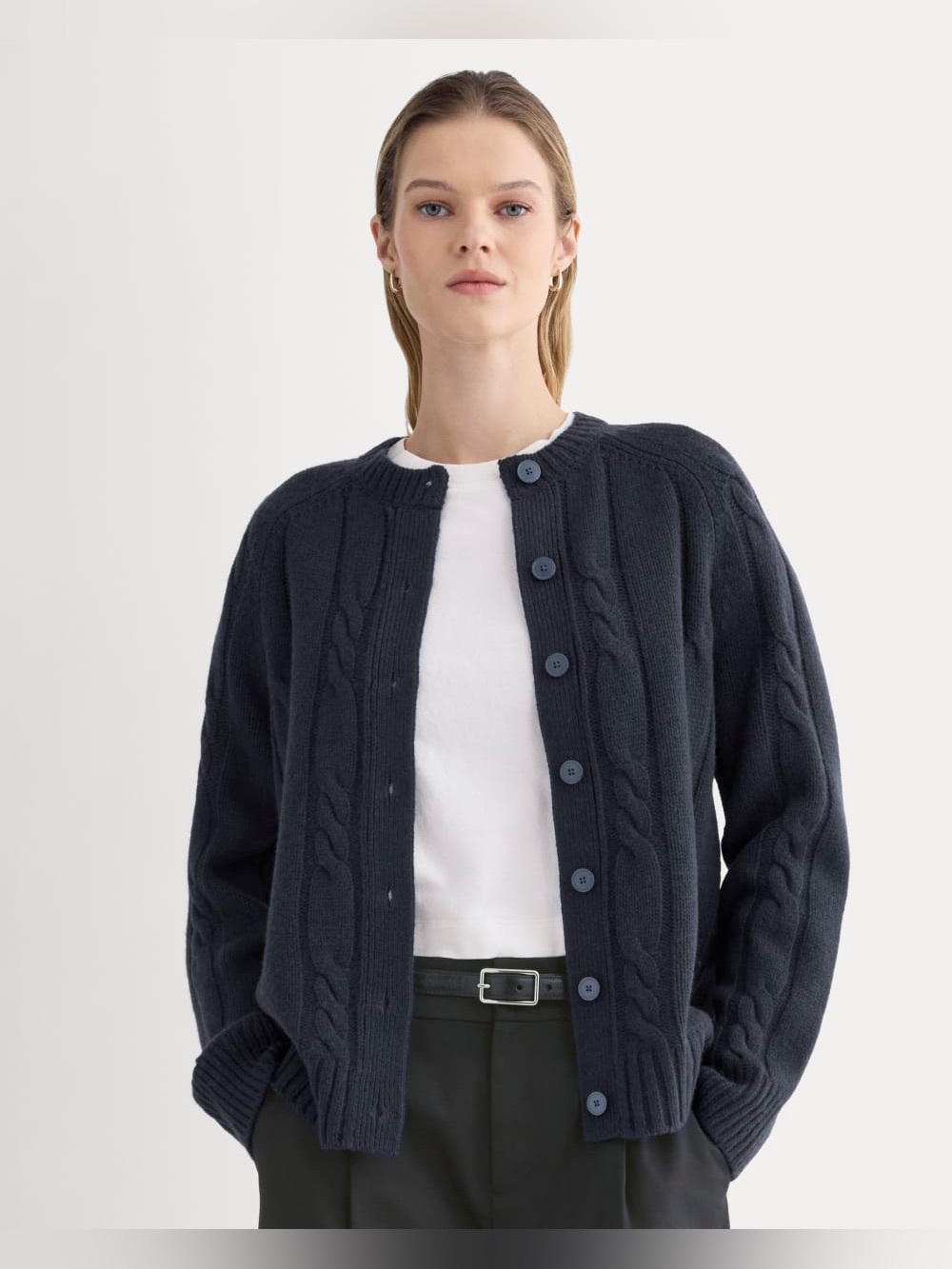 Everlane Cable Cardigan in Extrafine Luxe Merino in Navy Size: S, NWOT